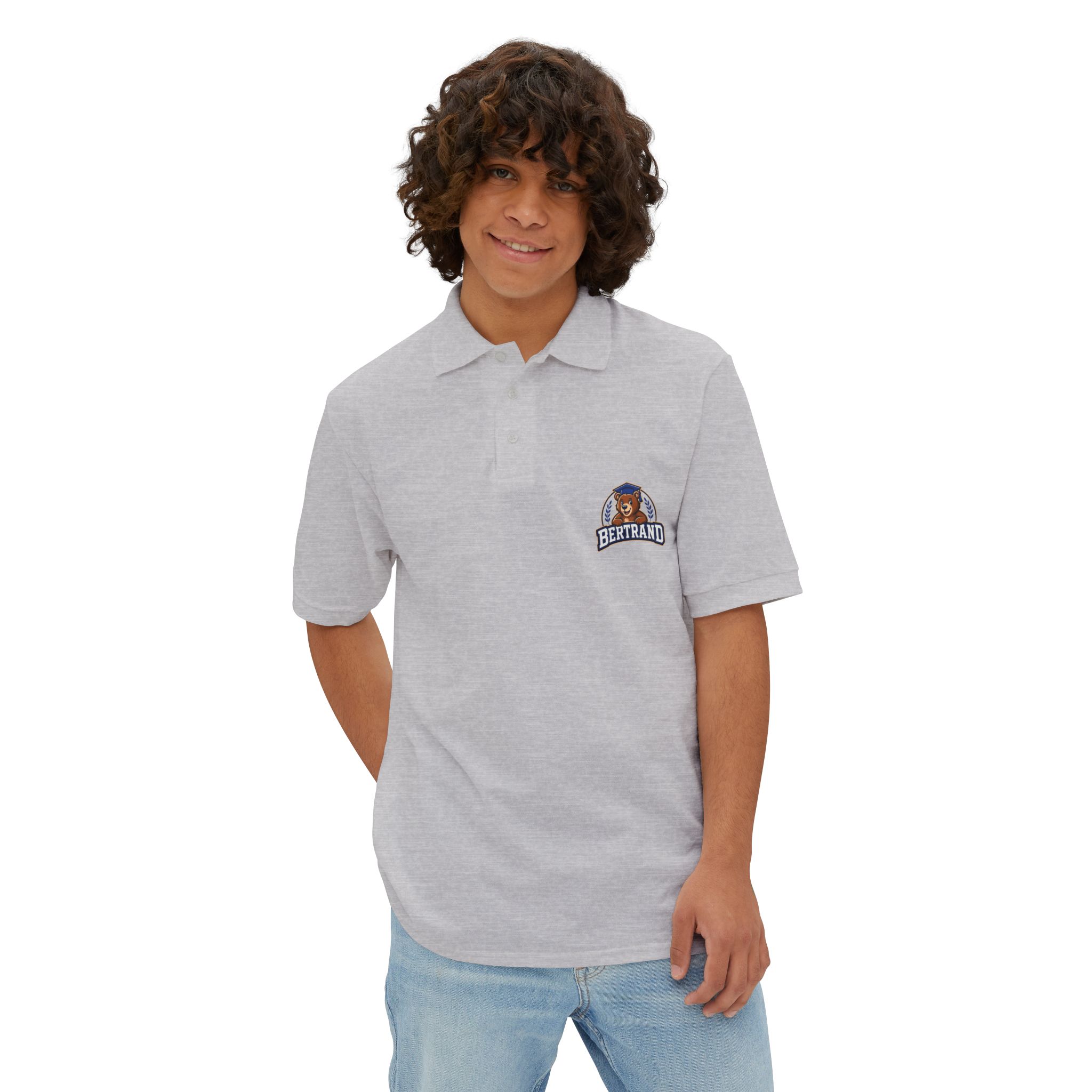 Bertrand Bear Logo Polo — Men's Navy Piqué Shirt - Image 4