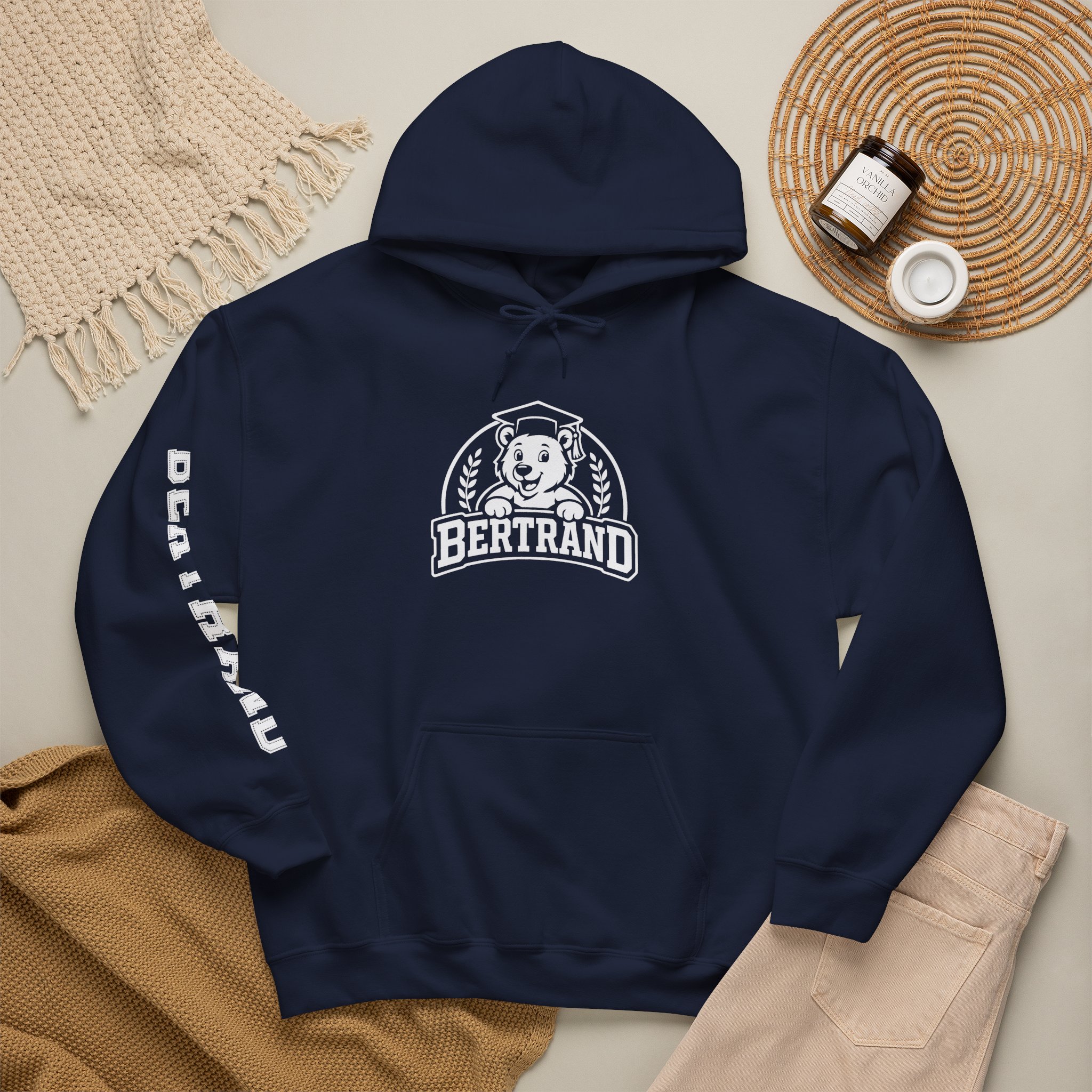 Bertrand Bear Hoodie (Front/Back/1 Sleeves)— Cute Mascot College-Style Pullover - Image 2